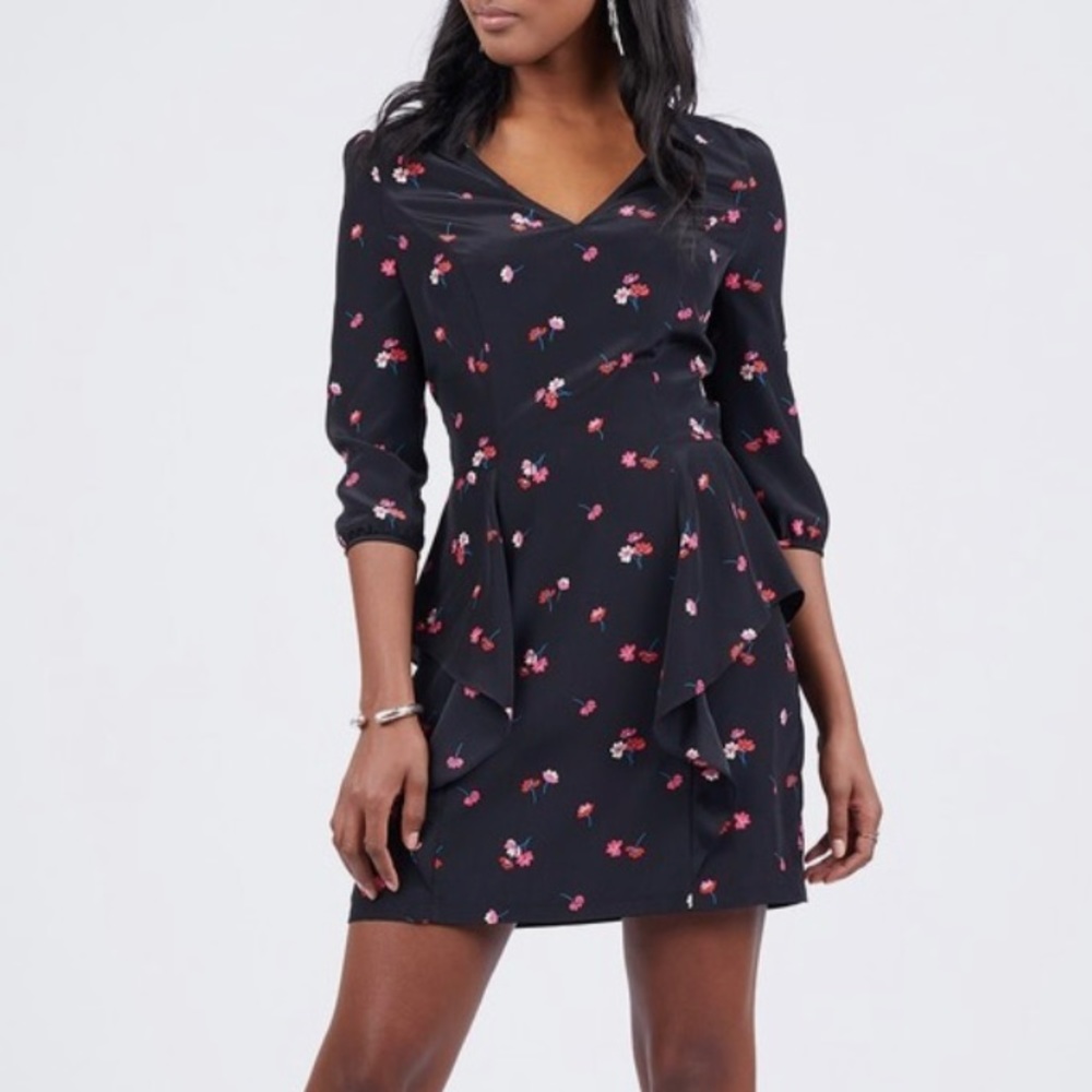 AVA Floral V-Neck Ruffle 3/4 Sleeve Mini Dress